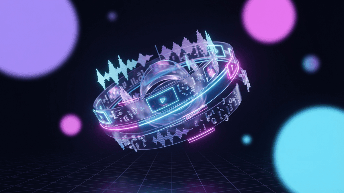 Une VOD de stream analysée par une IA : courbe audio, transcription et images, avec les moments forts surlignés