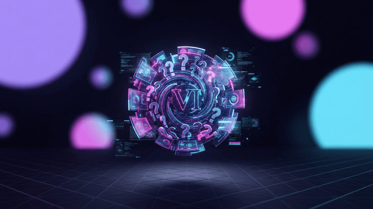 A wall of screens showing the GTA VI logo surrounded by stylized question marks, symbolizing the theories and rumors circulating ahead of GTA 6's release.
